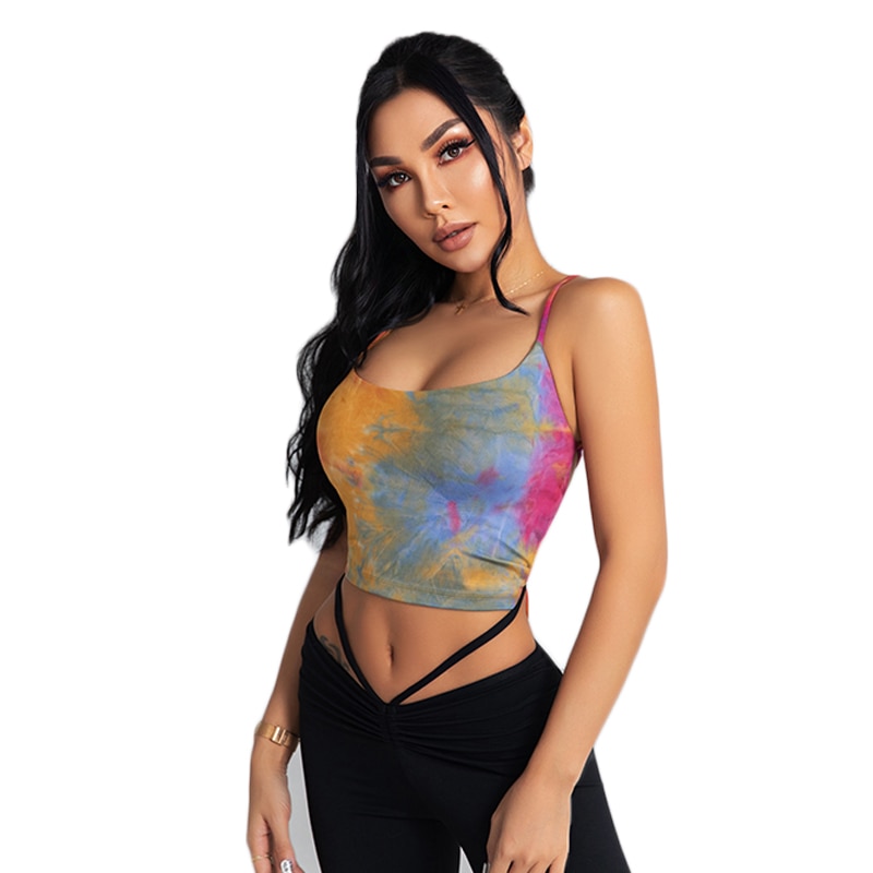 ANNIEGO Tie-dyed Sports Bra Suspender Vest Women's Fitness Running Vest  Multi-band Large Backless Gathering Yoga Top – Annie International